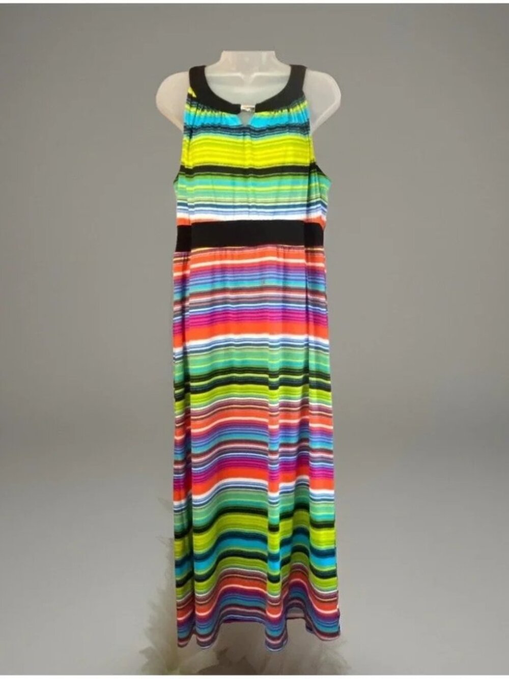 Rainbow Striped Maxi Dress Womens PXL Boho Resort‎ Coastal Festival Indie Beach